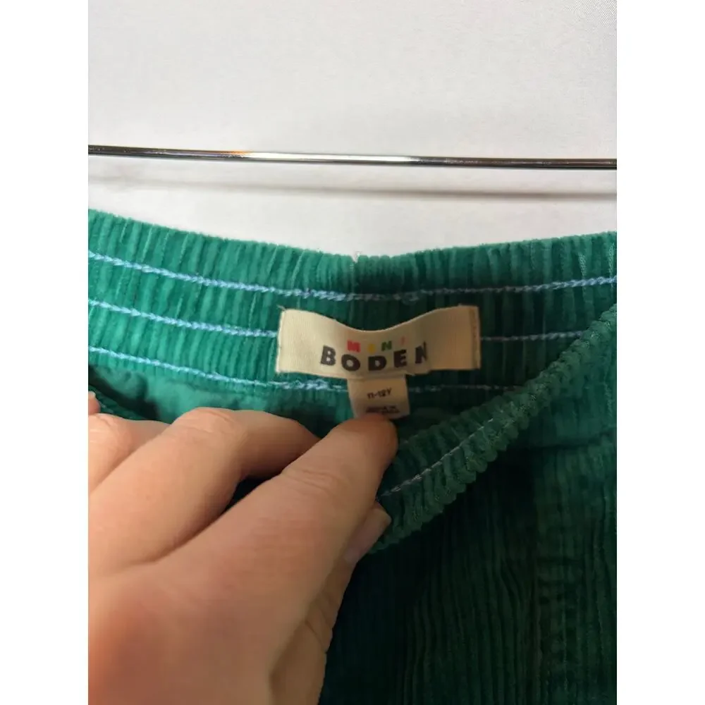 Mini Boden Green Corduroy Christmas embroidery pants sz 11-12yo